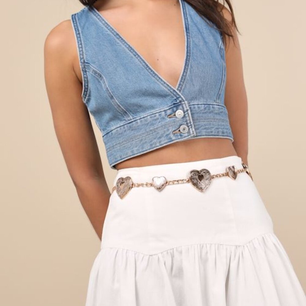 Lulus Always Iconic Gold Heart Charm Chain Belt - Size One Size